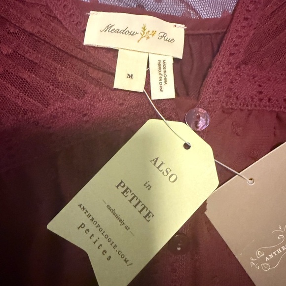 Meadow Rue Anthropologie Red Blouse with Mandarin Collar and 3/4 Sleeves - Picture 6 of 7